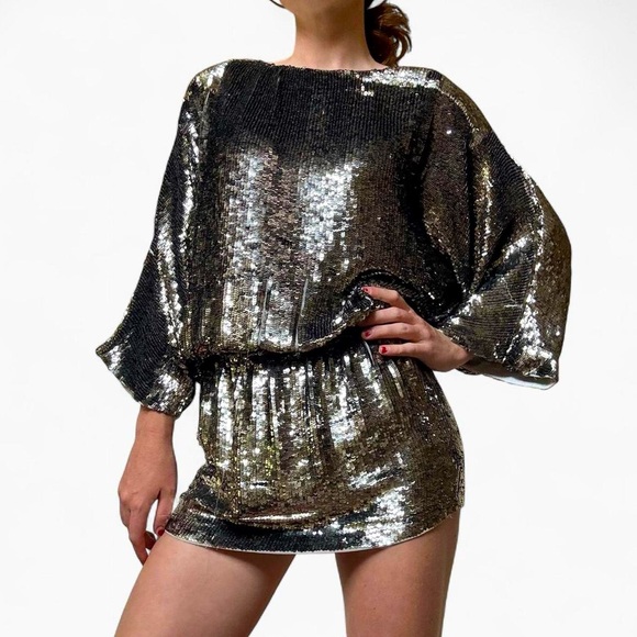Haute Hippie Silver Sequin mini dress